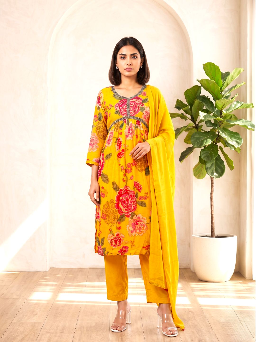 SHILPI GOLD DIGITAL PRINT ANARKALI SUIT SET