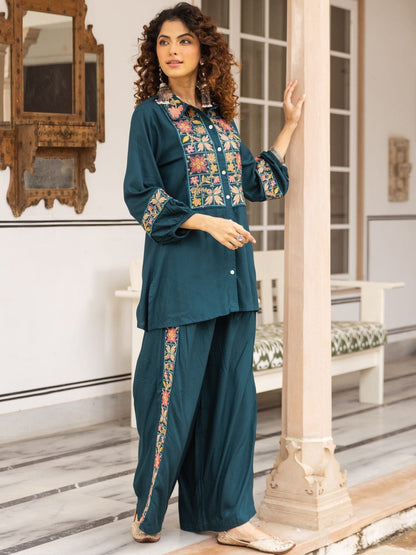 Embroidered Straight Kurta With Palazzos