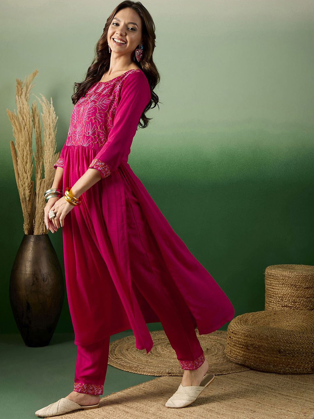 Thread Embroidered Anarkali Kurta With Trousers