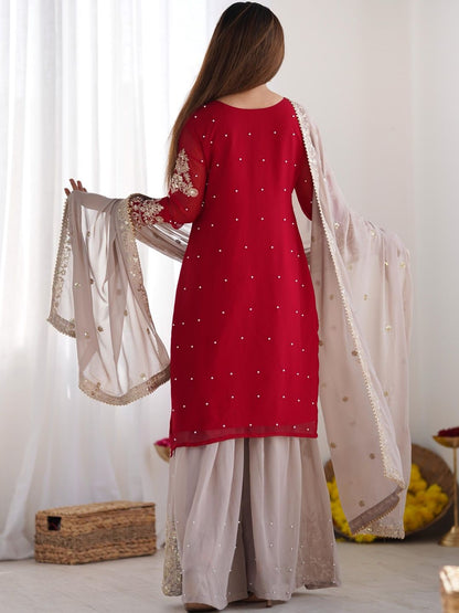Dhiyona KL Women Ethnic Motifs Embroidered Regular Gotta Patti Kurta with Sharara & With Dupatta