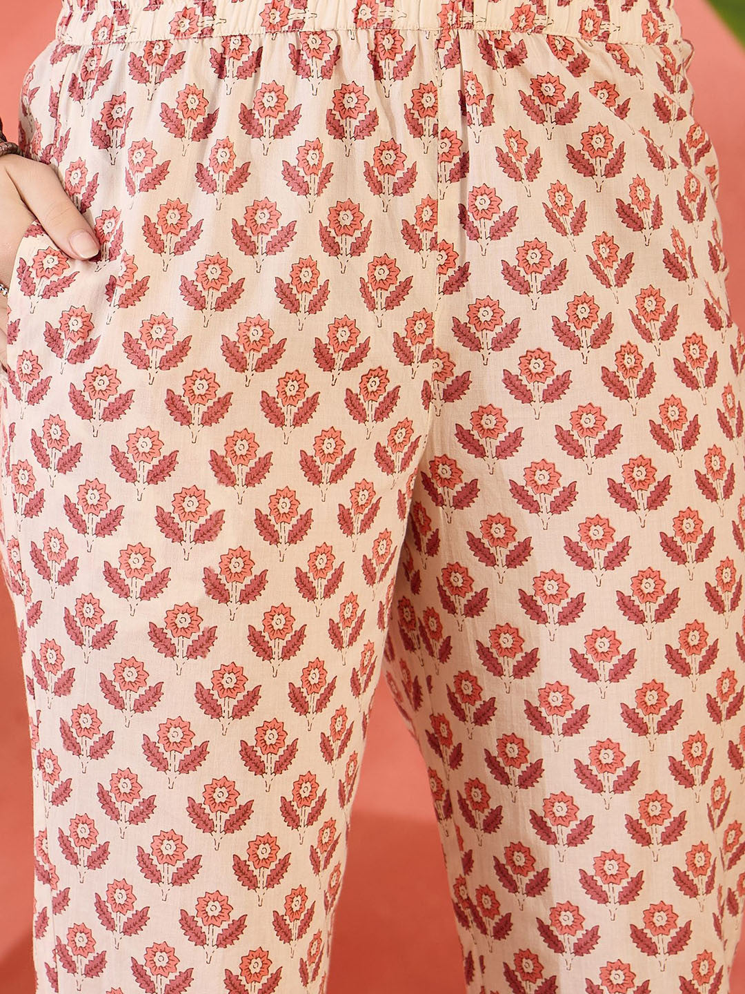 Floral Printed A Line Mandarin Collar Neck Kurta With Trouser & Dupatta