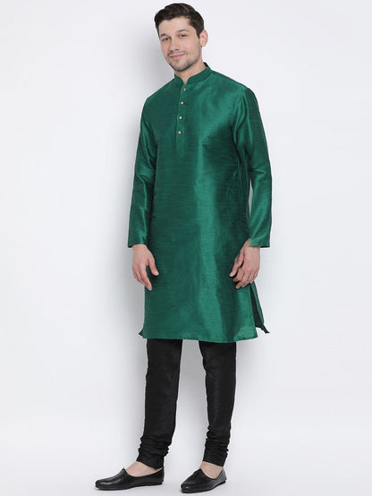 Men's Green Silk Blend Straight Kurta Pyjama Set
