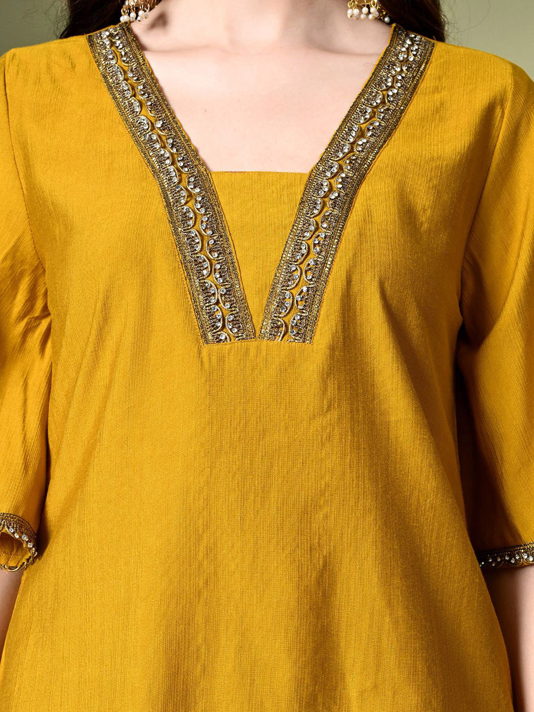 Regular Thread Work Kurta with Dhoti Pants & Dupatta