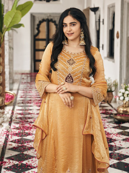 Dhiyona CH Women Ethnic Motifs Embroidered Regular Thread Work Kurta with Palazzos & With Dupatta