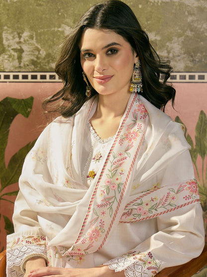 Embroidered V-Neck Kurta & Trousers Kurta Set