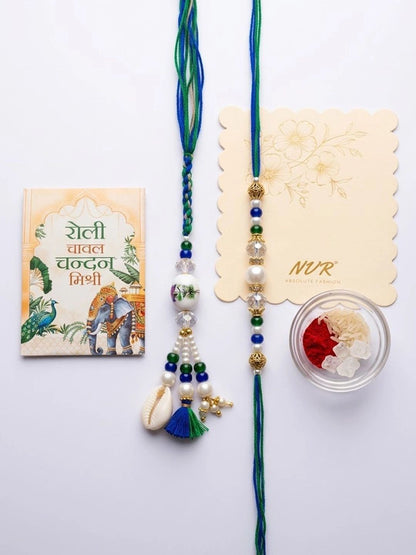 Dhiyona Set Of 2 Traditional Bhaiya Bhabhi Rakhi With Roli Chawal Chandan Mishri