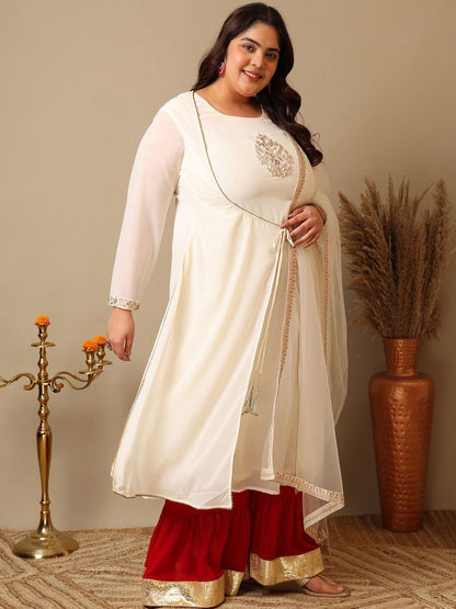 Dhiyona IN Ethnic Motifs Embroidered Panelled A-Line Zari Kurta With Sharara & Dupatta