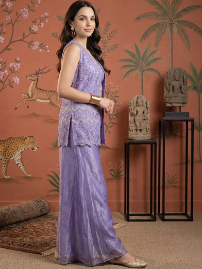 Women Ethnic Motifs Embroidered Regular Thread Work Kurta with Palazzos