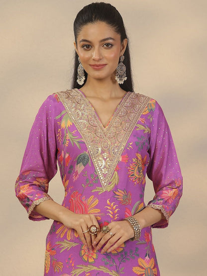 Dhiyona LL Women Floral Printed Regular Gotta Patti Kurta with Palazzos & With Dupatta