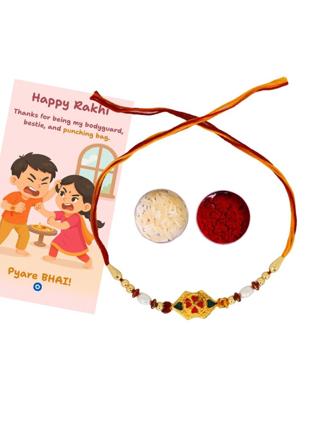 Dhiyona Thread Rakhi Greeting Card & Roli Chawal