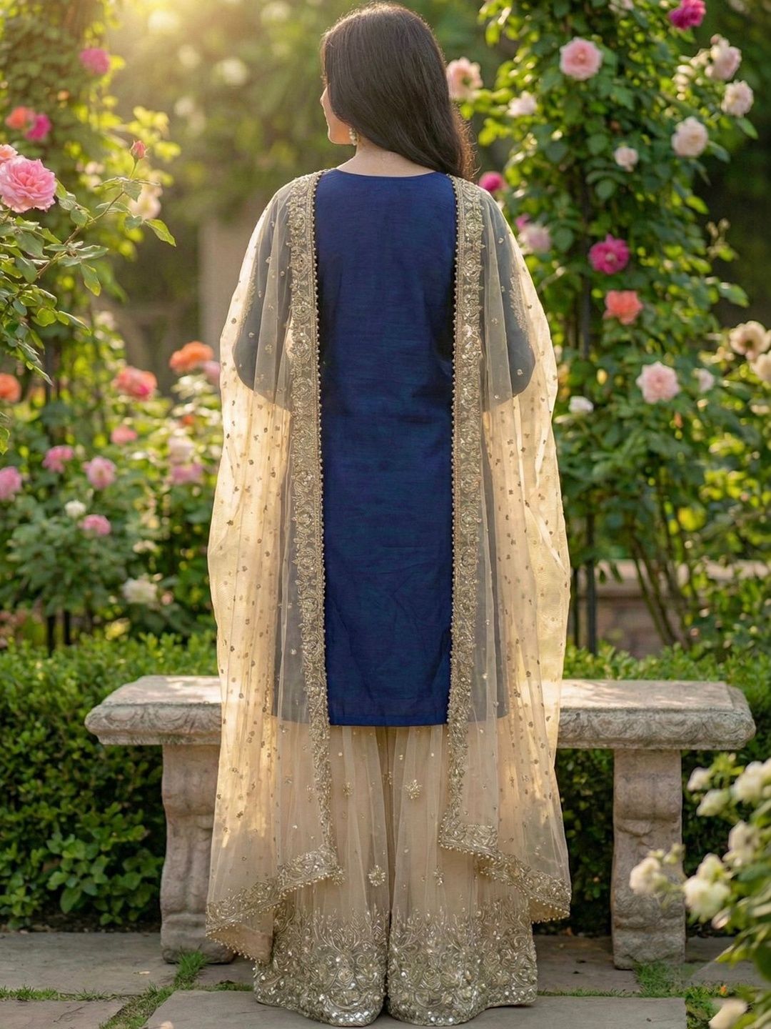 Dhiyona KL Women Ethnic Motifs Embroidered Regular Thread Work Kurta with Sharara & With Dupatta
