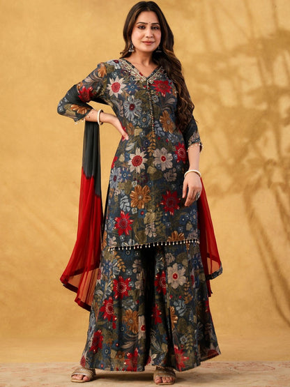 Dhiyona HOP Floral Printed Kurta with Sharara & Dupatta Set