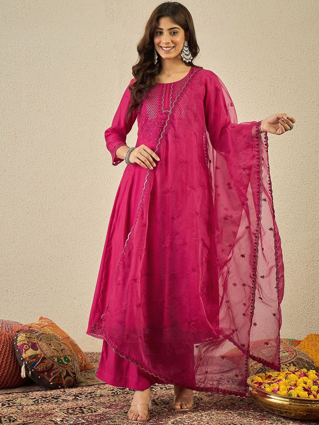 Dhiyona IN Women Ethnic Motifs Yoke Design Anarkali Kurta with Palazzos & Dupatta