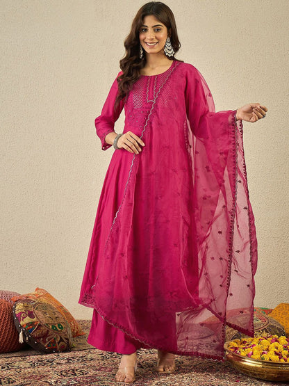 Dhiyona IN Women Ethnic Motifs Yoke Design Anarkali Kurta with Palazzos & Dupatta