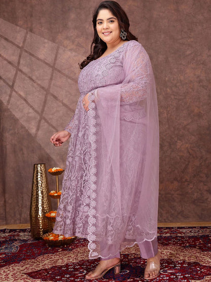 Dhiyona IN Women Floral Embroidered Empire Thread Work Kurta with Trousers & Dupatta