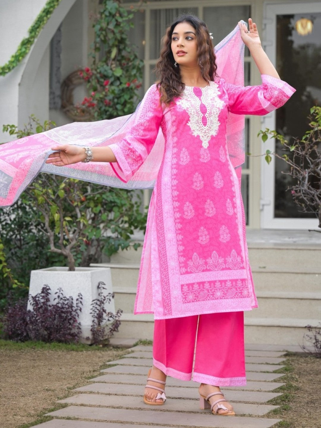 Tridhara Rose Cotton suit set