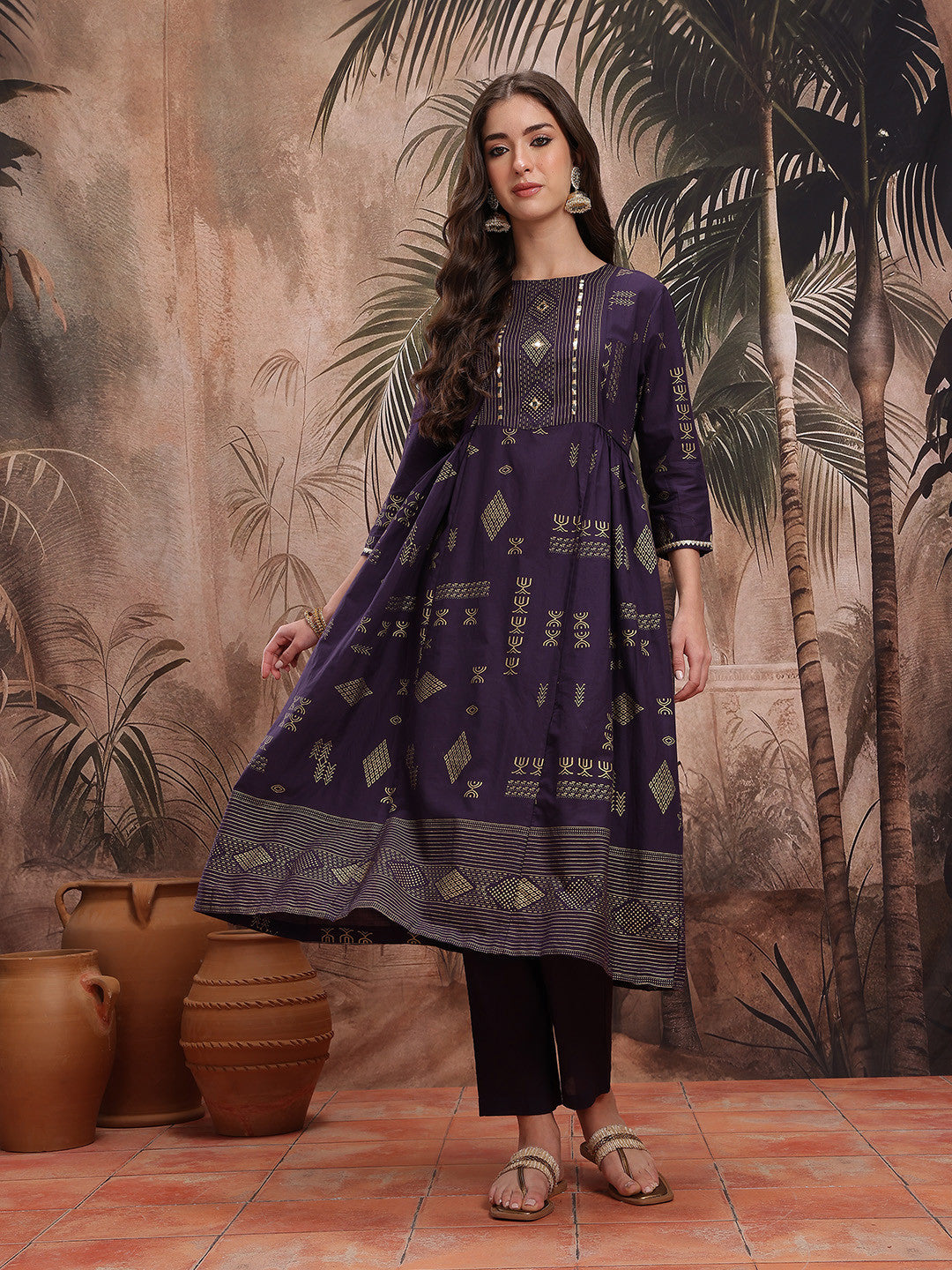 Gotta Patti Tribal Printed Yoke Kurta with Trousers with Tie Up Detail