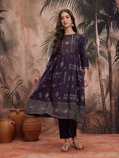 Gotta Patti Tribal Printed Yoke Kurta with Trousers with Tie Up Detail