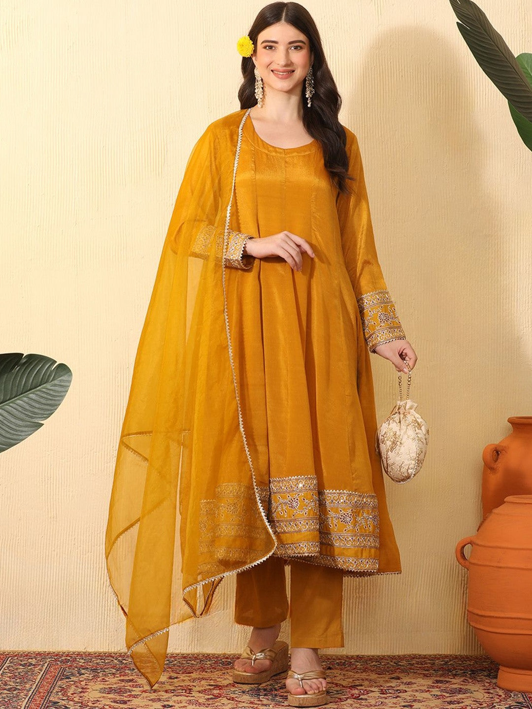 Women Ethnic Motifs Embroidered Layered Gotta Patti Kurta with Trousers & With Dupatta