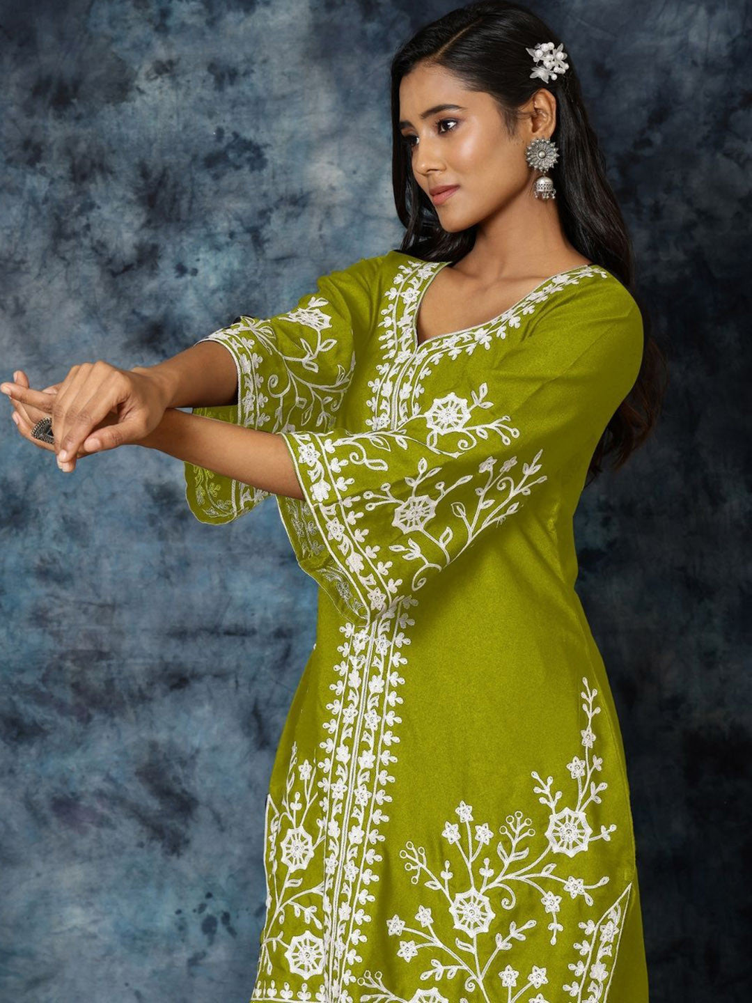Chikankari Embroidered A-Line Kurta & Palazzos