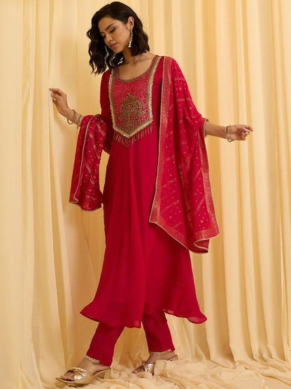 Dhiyona CH Women Ethnic Motifs Embroidered Anarkali Kurta with Trousers & Dupatta