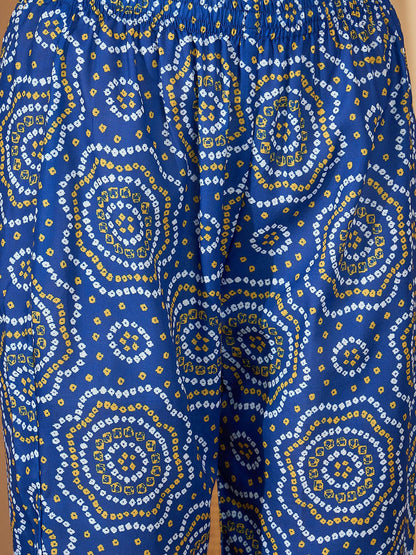 Women Bandhej Printed Pure Cotton Anarkali Kurta With Trouser & Dupatta