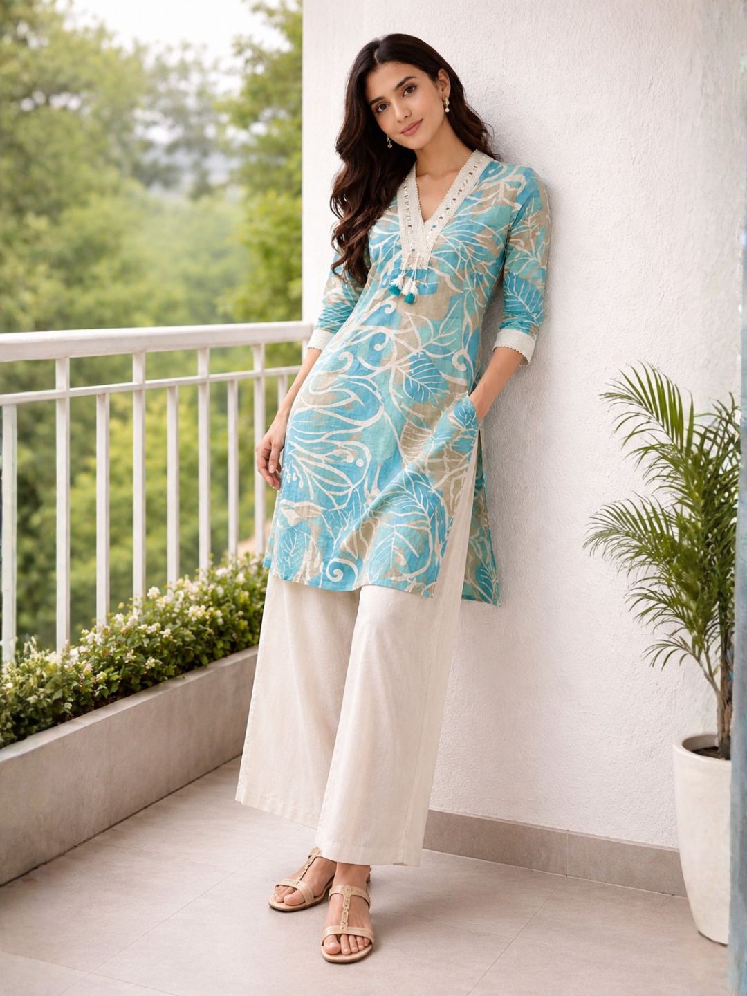 Surbhi sky cotton kurta pant set