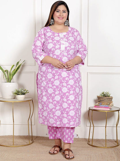 Dhiyona KL Women Plus Size Floral Printed Pure Cotton Kurta with Palazzo & Dupatta
