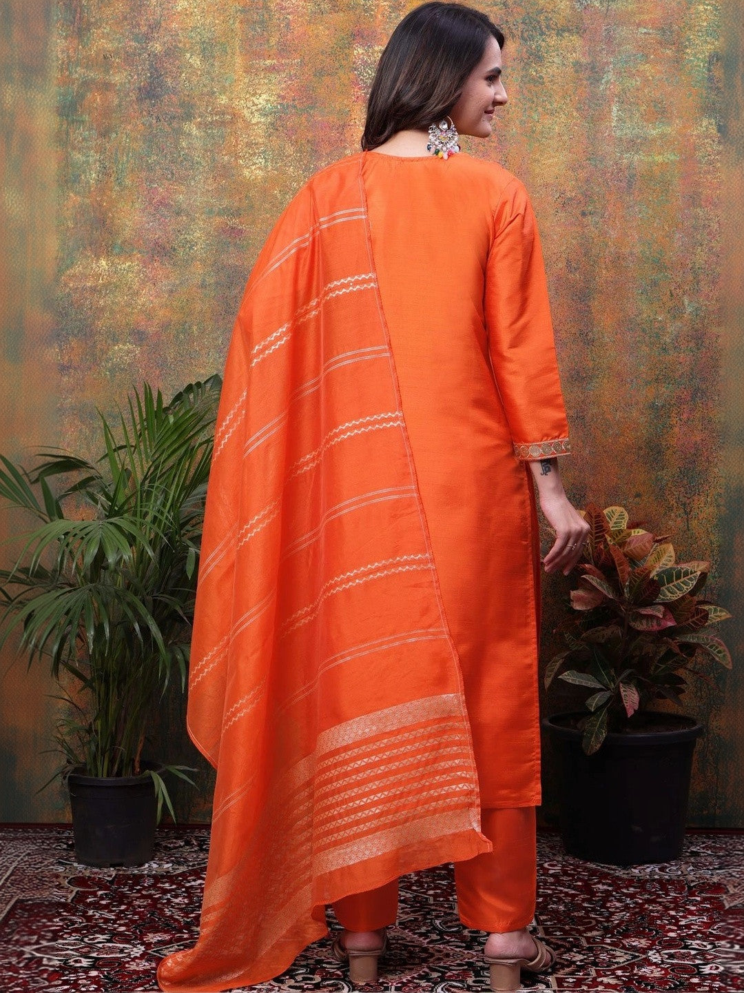 Women Embroidered Regular Sequinned Kurta with Trousers & With Dupatta