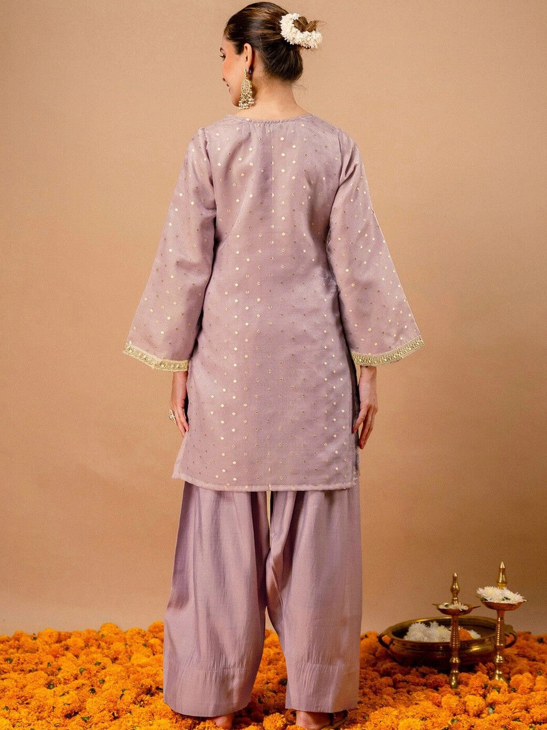 Embroidered Dusty Lavender Silk Blend Kurta Set
