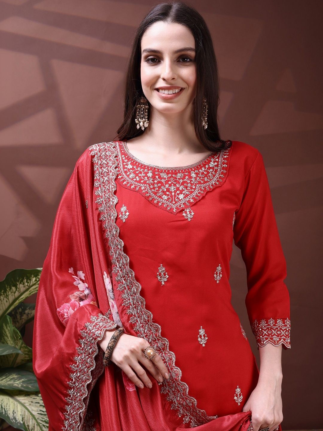 Dhiyona SN Embroidered Round Neck Kurta & Sharara With Dupatta