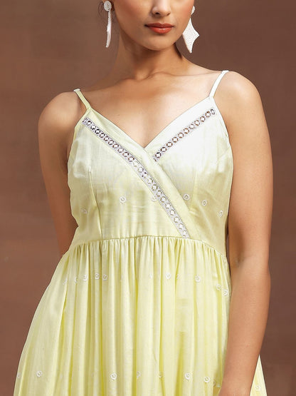 Women Ethnic Motifs Embroidered Tiered Chikankari Kurta with Trousers