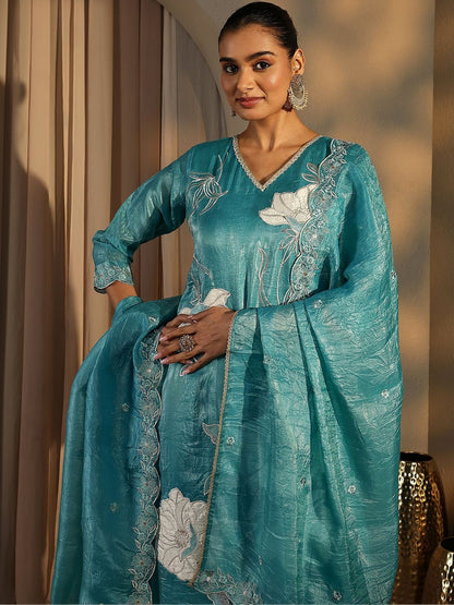Women Floral Embroidered Regular Thread Work Kurta with Trousers & With Dupatta