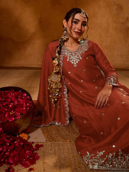 Dhiyona KL Women Ethnic Motifs Embroidered Regular Thread Work Kurta with Palazzos & With Dupatta