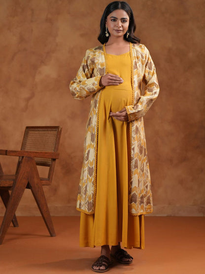 Dhiyona AY Women's Printed Maternity Ethnic Dresses With Jacket