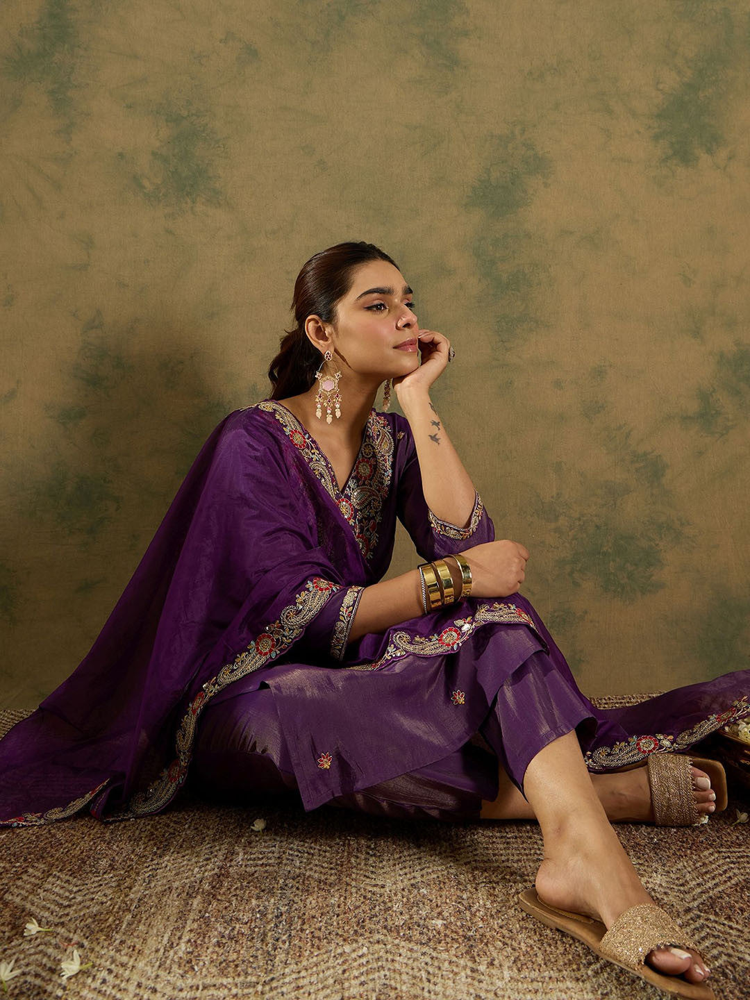 Ethnic Motifs Embroidered Kurta With Trousers & Dupatta