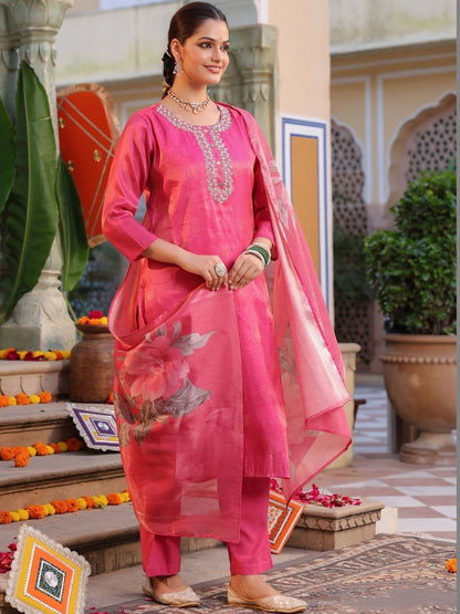 Dhiyona RR Women's Floral Printed Regular Thread Work Pure Cotton Kurta with Trousers & With Dupatta