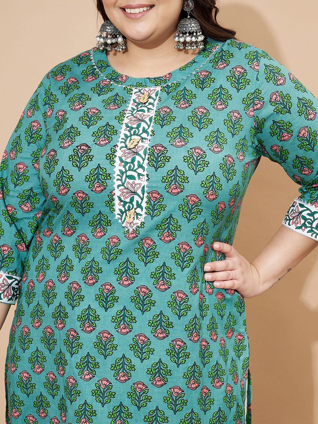 Dhiyona KL Floral Printed Pure Cotton Straight Kurta With Palazzos And Dupatta