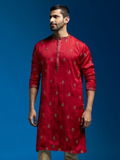 Men's Maroon Silk Blend Straight Nehru Jacket