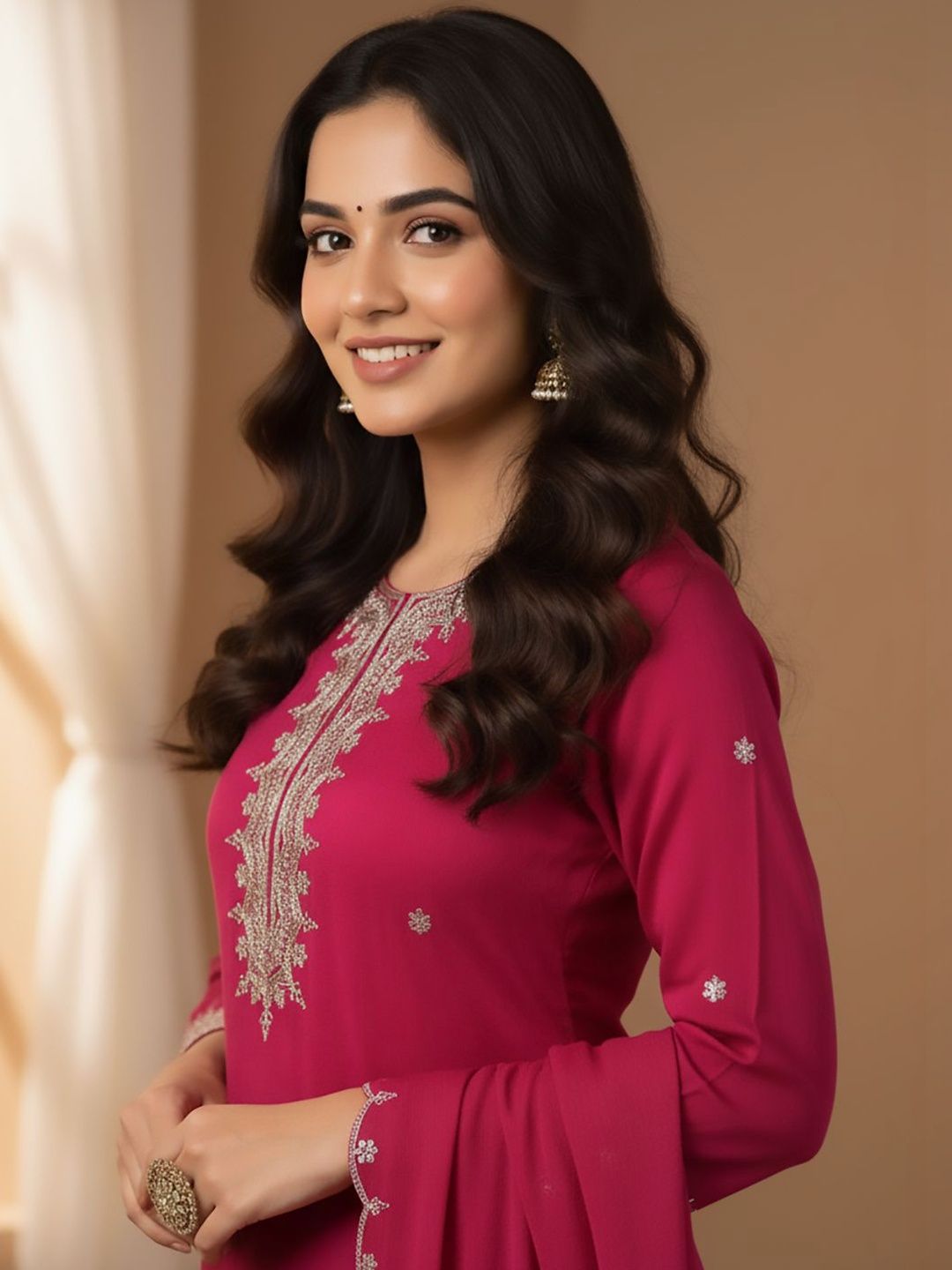 Dhiyona HOP Embroidered Round Neck Kurta & Sharara With Dupatta