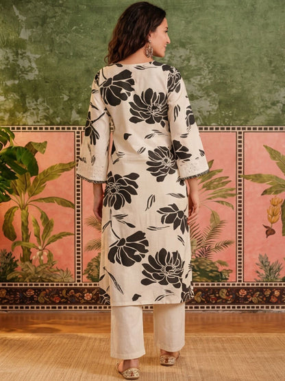 Printed Pure Cotton Round Neck Kurta & Palazzos