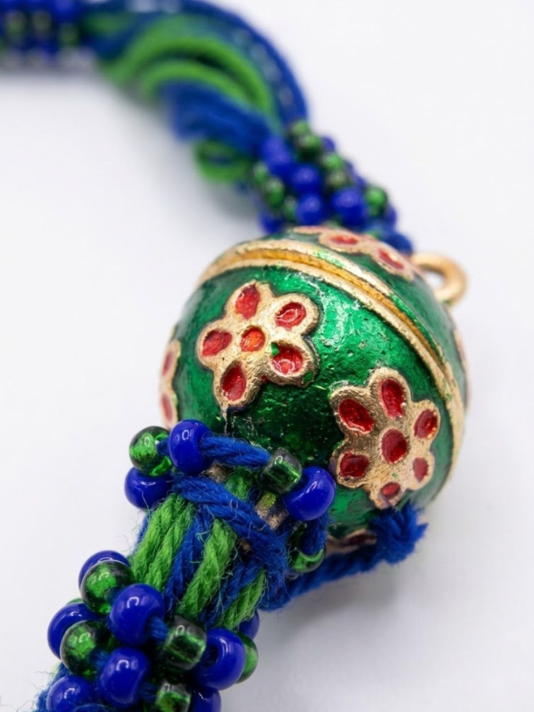 Dhiyona Magnetic Opening Blue Meenakari Work Thread Rakhi With Roli Chawal Chandan Mishri