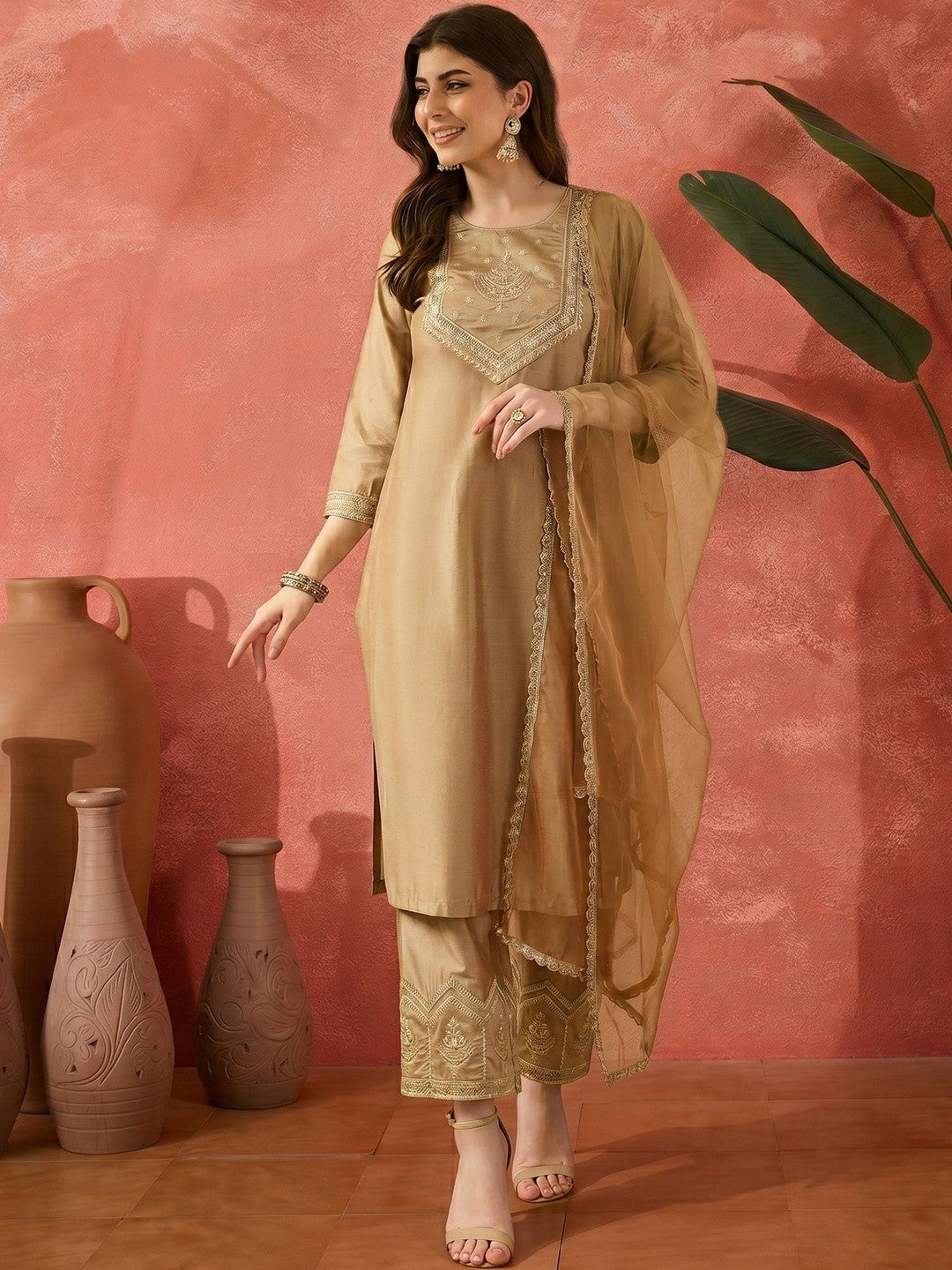 Embroidered Round Neck Kurta Sets