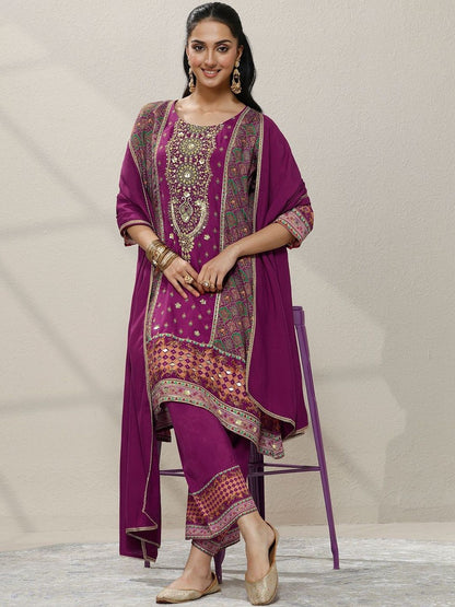 Dhiyona LL Women Ethnic Motifs Printed Regular Sequinned Kurta with Palazzos & With Dupatta