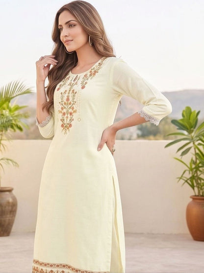 Cream Women Floral Embroidered Regular Thread Work Kurta with Patiala & With Dupatta