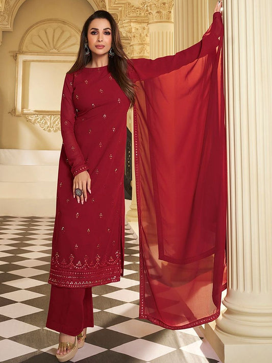 Dhiyona IN Women Ethnic Motifs Embroidered Regular Thread Work Kurta with Palazzos & With Dupatta