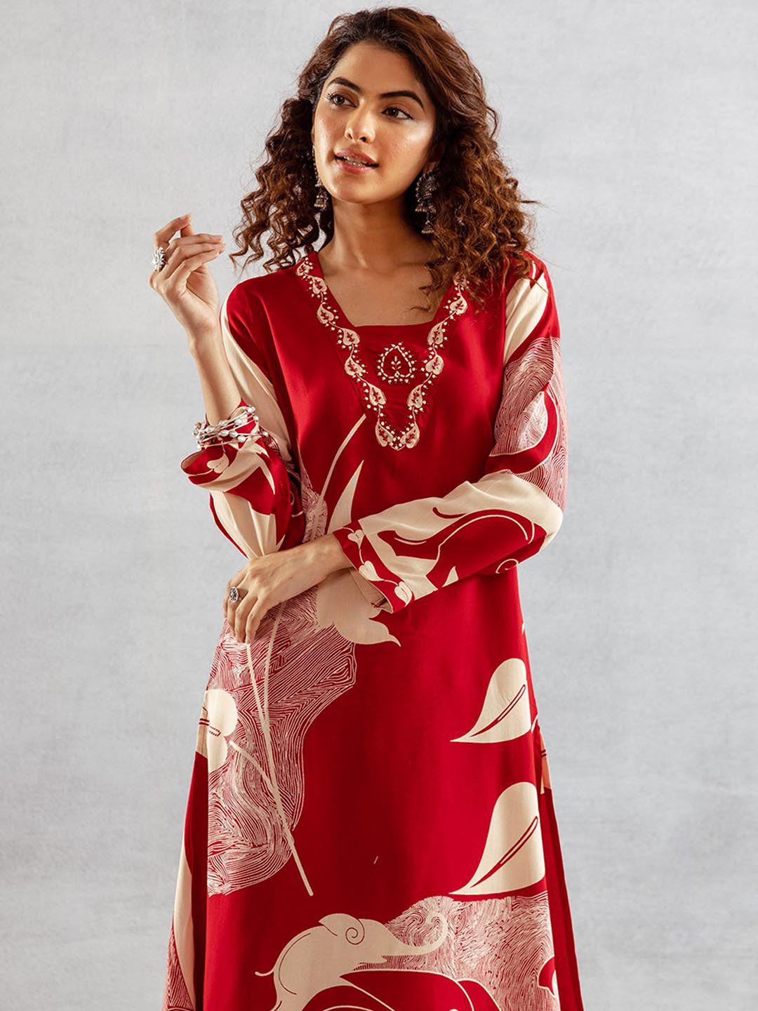 Printed With Embroidered Kurta With Palazzos