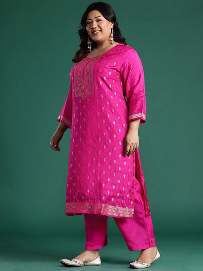 Dhiyona Women's Plus Size Woven Design Kurta with Palazzos & Dupatta
