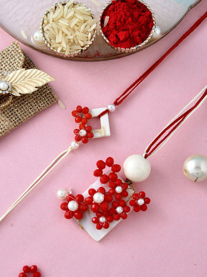 Dhiyona Yellow Pearl-Beaded Bhaiya Bhabhi Rakhi With Roli Chawal & Greeting Card