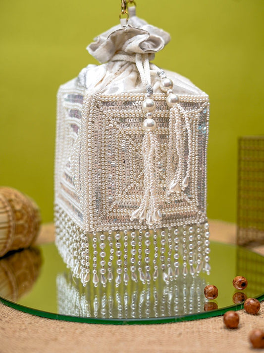 Dhiyona NR Pearl Embroidered Potli Clutch